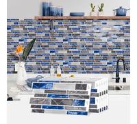 20 Sheets Mosaic Marble Effect Tile Stickers, Peel and Stick on Tiles for Kitchen Bathroom Wall Backsplash Vinyl Waterproof Self Adhesive Tile Decals Covers (Grey Blue)