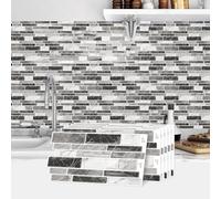 20 Sheets Mosaic Marble Effect Tile Stickers, Peel and Stick on Tiles for Kitchen Bathroom Wall Backsplash Vinyl Waterproof Self Adhesive Tile Decals Covers (Black White Grey)