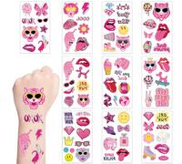 20 Sheets Preppy Temporary Tattoos Pink Preppy Themed Birthday Party Supplies Decorations Favors Stickers for Kids Girls Gifts Classroom School Prizes Rewards