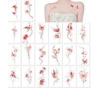 20 Sheets Red Butterfly Temporary Tattoos for Women Sexy Vintage Style Waterproof Long Lasting Fake Body Art Stickers