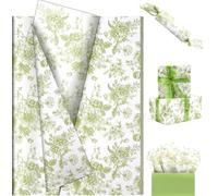 20 Sheets Retro Floral Tissue Paper, 50 x 35cm Floral Print Wrapping Tissue for Birthday Gift Wrap Wedding Baby Shower Party Supplies (Green)
