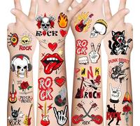 20 Sheets Rock N Roll Temporary Tattoos Music Rock Themed Birthday Supplies Decorations Tattoo Stickers Party Gifts for Goodie Bags Fillers Prizes Rewards