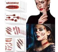 20 Sheets Scar Tattoos - Large Halloween Zombie Scars, Fake Tattoos - Temporary Face Stickers, Scary Costume Props