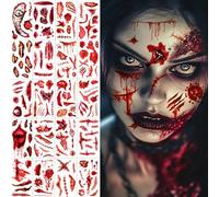 20 Sheets Scars Tattoo Halloween, Fake Zombie Vampire Scars Halloween Tattoo Face Wounds Halloween Zombie Bloody Horror Tattoo for Halloween Costume Women Men Children Adult Makeup