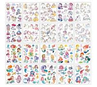 20 Sheets Unicorn and Mermaid Princess Temporary Tattoos for Kids Fun Cartoon Face Stickers Safe Waterproof Fake Tattoo Stickers for Girls Party Favors