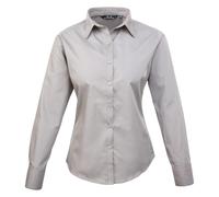 (20, Silver) Premier Womens/Ladies Poplin Long-Sleeved Blouse