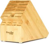 20 Slot Universal Knife Block: Shenzhen Knives Large Bamboo Wood Knife Block Without Knives - Countertop Butcher Block Knife Holder and Organizer with Wide Slots for Easy Kitchen Knife Storage
