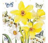 20 Small Cocktail Napkins Daffodils in Full Leaf | Spring | Easter | Table Decoration | Decoupage | Napkin Technique 25 x 25 cm