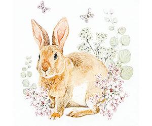 20 Small Cocktail Napkins Rabbit on Subtle Flowers | Spring | Easter | Table Decoration | Decoupage | Napkin Technology 25 x 25 cm
