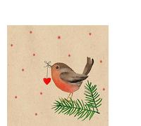 20 Small Cocktail Napkins Recycled Paper Christmas Bird with Heart on Branches as Table Decoration Paper Napkins with Motif Also for Decoupage and Decoupage 25 x 25 cm