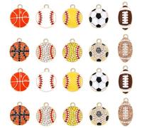 20 Sports Enamel and Rhinestone Pendants for Jewellery Making DIY Pendants Mini Basketball Football Baseball Rugby Charms for Bracelets Earrings Necklaces Keychains Crafts Accessories Women Men