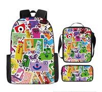 (20, Three-piece set) Numberblocks school bag large capacity polyester backpack shoulder bag pencil case backpack three-piece set