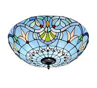 20" Tiffany Style Semi Flush Mount Ceiling Light Fixture - Vintage Blue Stained Glass Shade 5-Light Hanging Chandelier for Bedroom Kitchen Dining Room Living Room Entryway
