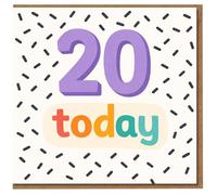 20 Today Birthday Card - Bold Purple Number with Colourful 'today' Text and Confetti Sprinkles - Fun 20th Birthday Card for Him or Her