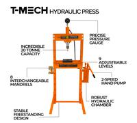 T-Mech Hydraulic Shop Press 20 Ton Floor Mount with Pressure Gauge - Workshop Garage