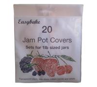 20 Transparent 1lb Jam Pot Covers, Wax Discs, Rubber Bands and Self-Adhesive Labels