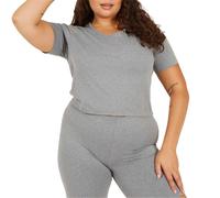 (20 UK, Grey Marl) Brave Soul Womens/Ladies Plain Plus Crop T-Shirt