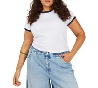 (20 UK, White/Navy) Brave Soul Womens/Ladies Ringer Crew Neck Plus T-Shirt