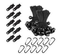 20 Universal Elastic Ball Ties Set, UV Resistant Tarp Bungee Cord with Balls, Adjustable Flag Bungees with 10 Fixing Clips/10 Hooks, Tarpaulin Bungee with Balls for Camping Tent