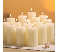 20 Unscented Ivory Pillar Candles - 2x4in Table Candles, Long Burning up to 30 Hours, Premium Paraffin with Cotton Wick for Church, Home, Wedding, Party Decoration