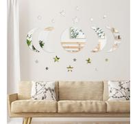 20 Wall Mirror Art Set, Self-Adhesive Acrylic Mirror Wall Decals, Includes Moon and Star Shapes, Bohemian DIY Wall Art Stickers for Living Room, Bathroom, Bedroom, Office Home Decorations