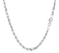 (20, White) 14k White Gold Solid Diamond Cut Royal Rope Chain Necklace, 3mm
