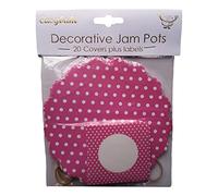 20 White Polka Dots on Pink Jam Pot Covers, Wax Discs, Rubber Bands and Self-Adhesive Labels