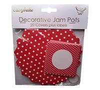 20 White Polka Dots on Red Jam Pot Covers, Wax Discs, Rubber Bands and Self-Adhesive Labels