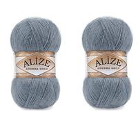 20% Wool 80% Acrylic Soft Yarn Alize Angora Gold Thread Crochet Lot of 2skn 200gr 1204yds Lace Hand Knitting Turkish Yarn (87 Medium Grey)