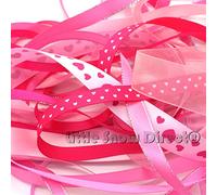 20 x 1 Metre Ribbon Off Cut Bundle, Premier Quality, Organza, Grosgrain, Double Sided Satin, Metallic Edge & Printed etc. (Pink Shade)