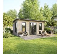 Powersheds Apex Roof Log Cabin 20ft x 10ft, 44mm Interlocking Logs, Anthracite Gre