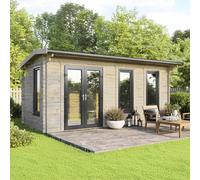 20 x 10 Powersheds Apex Log Cabin In 44mm Log Thickness with uPVC - Doors to the left