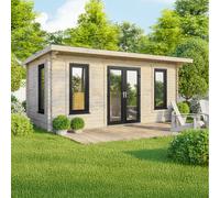 20 x 10 Powersheds Pent Log Cabin In 44mm Log Thickness with uPVC - Doors central