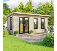 20 x 10 Powersheds Pent Log Cabin In 44mm Log Thickness with uPVC - Doors to the left