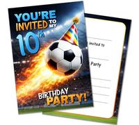 20 x 10th Birthday Party Football Invitations with Envelopes Flaming Football Design Double Sided Cards Designed and Printed in the UK