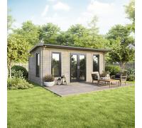 Powersheds Apex Roof Log Cabin 20ft x 12ft, 44mm Log Thickness, Anthracite Gre