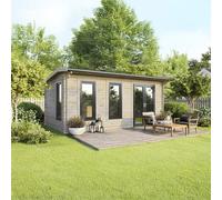 20 x 12 Powersheds Apex Log Cabin In 44mm Log Thickness with uPVC - Doors to the right