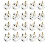 20 x 13A UK 3 Pin White Plug Tops BS1363 Compliant, Rewirable Fused Electrical Mains Plugs with Cord Grip, CE Certified for Home & Office