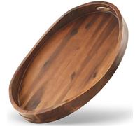 20" x 14" Oval Ottoman Tray Acacia Wood - Wooden Square Serving Tray with Handles - Extra Large Food Serving Trays for Decorative, Coffee Table, Breakfast in Bed (Walnut, 20" x 14")
