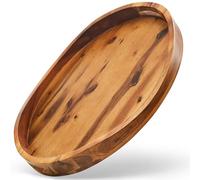20" x 14" Oval Ottoman Tray Acacia Wood - Wooden Square Serving Tray with Handles - Extra Large Food Serving Trays for Decorative, Coffee Table, Breakfast in Bed (Acacia, 20" x 14")
