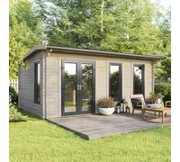 20 x 14 Powersheds Apex Log Cabin In 44mm Log Thickness with uPVC - Doors to the left