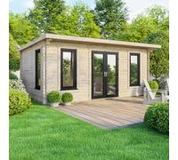 Power 20x14 Pent Log Cabin, Doors Central - 44mm Logs