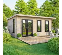 20 x 14 Powersheds Pent Log Cabin In 44mm Log Thickness with uPVC - Doors to the left