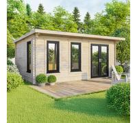 20 x 14 Powersheds Pent Log Cabin In 44mm Log Thickness with uPVC - Doors to the right