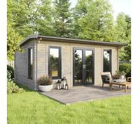 20 x 16 Powersheds Apex Log Cabin In 44mm Log Thickness with uPVC - Doors central