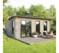 20 x 16 Powersheds Apex Log Cabin In 44mm Log Thickness with uPVC - Doors to the left