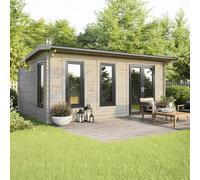 20 x 16 Powersheds Apex Log Cabin In 44mm Log Thickness with uPVC - Doors to the right