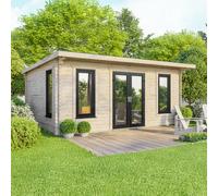 20 x 16 Powersheds Pent Log Cabin In 44mm Log Thickness with uPVC - Doors central