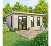 20 x 16 Powersheds Pent Log Cabin In 44mm Log Thickness with uPVC - Doors to the left