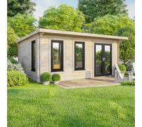 Power 20x16 Pent Log Cabin, Doors to the Right - 44mm Logs